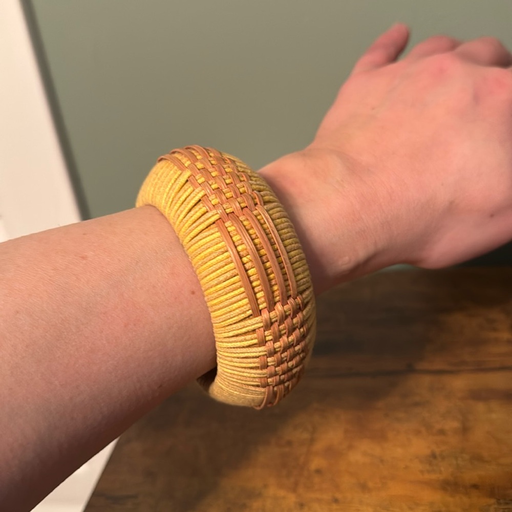 Vintage Straw Bangle Bracelet, Braided, Woven, Tan, Retro, Boho